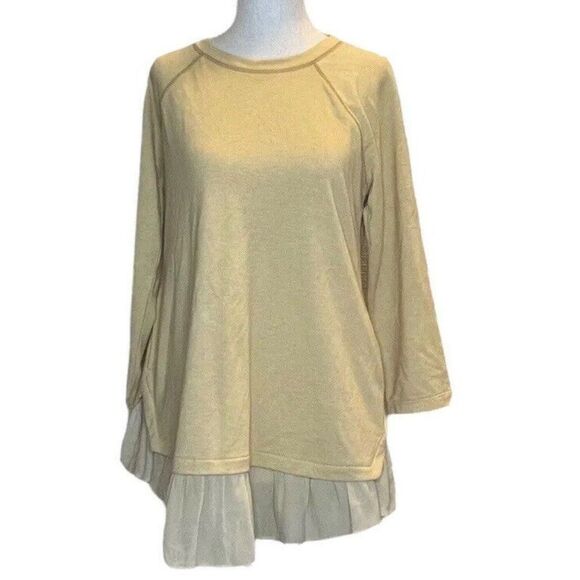 LOGO Lounge Size XXS Mustard Yellow w/ ruffle hem tunic  3/4 Raglan Sleeve - Picture 1 of 7
